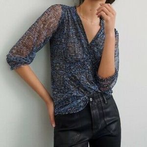 Anthro | Gretchen Smocked Geo Pattern Mesh Tunic Silhouette Pullover Blouse